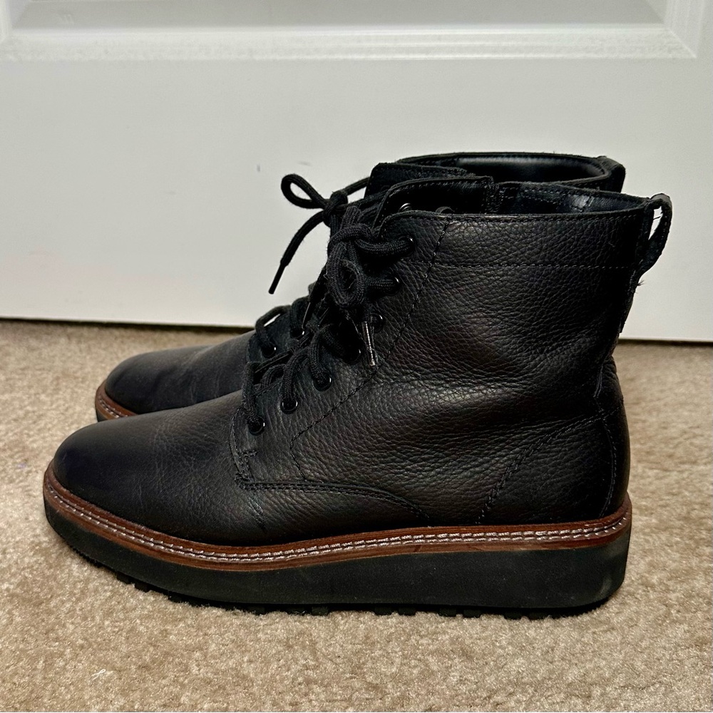 Clarks Orianna Lace Leather Combat Boot, Black Leather, Sz 10